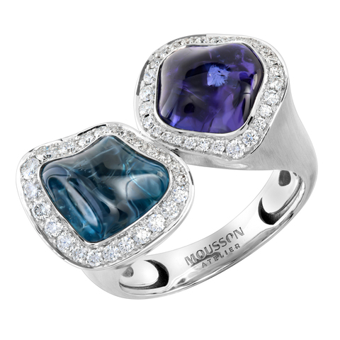 Кольцо с Танзанитом, Аквамарином и Бриллиантами, R0030-71/1