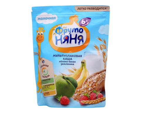 Каша ФрутоНяня мол 200г мультизлак яблоко банан земляника, шт
