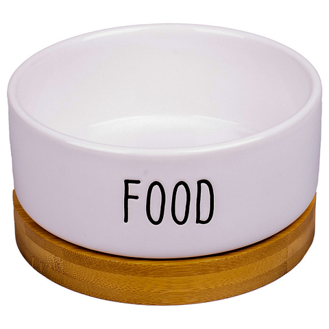 Миска Mr.Kranch Bamboo Food керамическая белая на бамбуковой подставке 340 мл