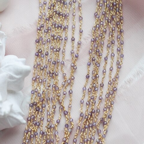 Цепочка с сиреневыми цирконами, 2 мм, позолота, 40 см, А616-1 (40см)