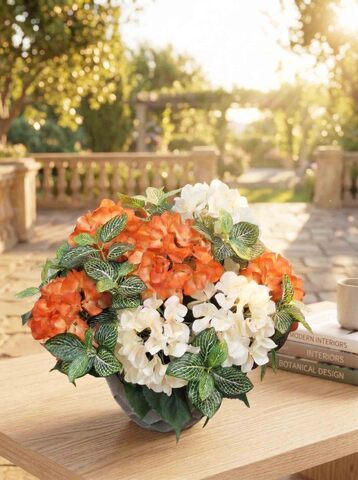 Гортензия кремово-оранжевая в горшке искусственная