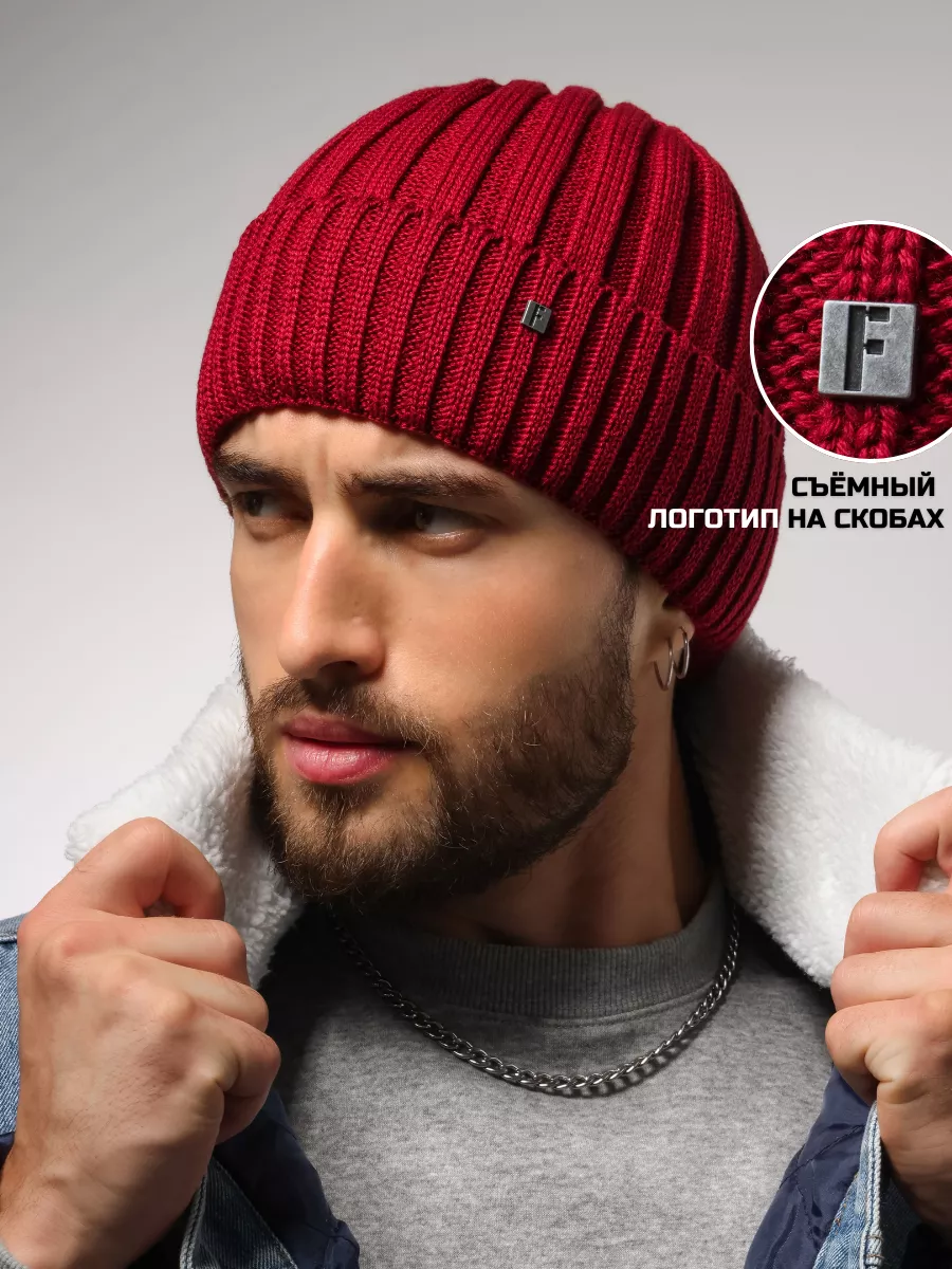 Шапка зимняя на флисе вязаная бини