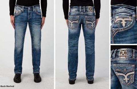 Rock Revival | Джинсы мужские COPEN BLUE J202 STRAIGHT RP3510J202 перед и сзади в деталях