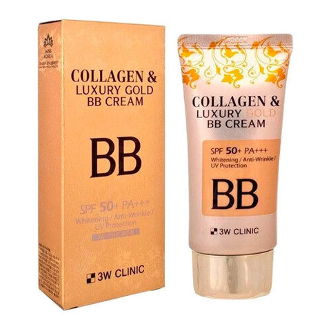 3W Clinic Collagen & Luxury Gold BB Cream Whitening SPF50+ - Крем с коллагеном и коллоидным золотом