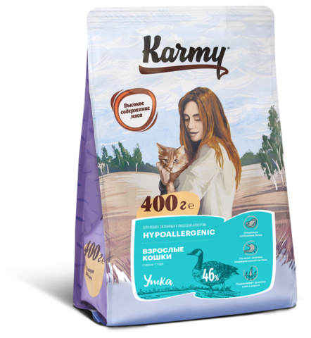 Сухой корм для кошек Karmy гипоаллергенный, с уткой 400 г