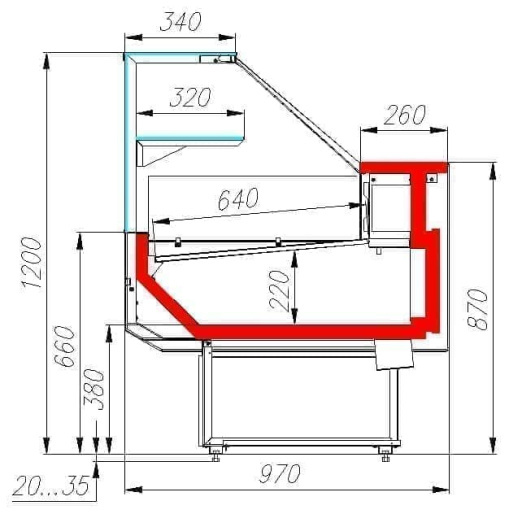 Витрина холодильная POLUS GC95 SM 1,5-1 (ВХС-1,5 Carboma GC95) (0011-9003 боковины серые, декор белый)