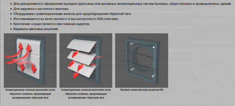 Решетка с гравитационными жалюзи (360х360, D 315) Эра 3636К31,5Ф Серая