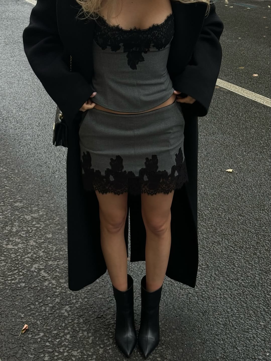 Юбка мини из костюмной ткани, Серая