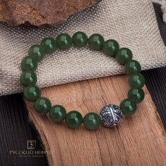 Браслет "Летучая мышь". Зелёный нефрит. Бусины 10мм.