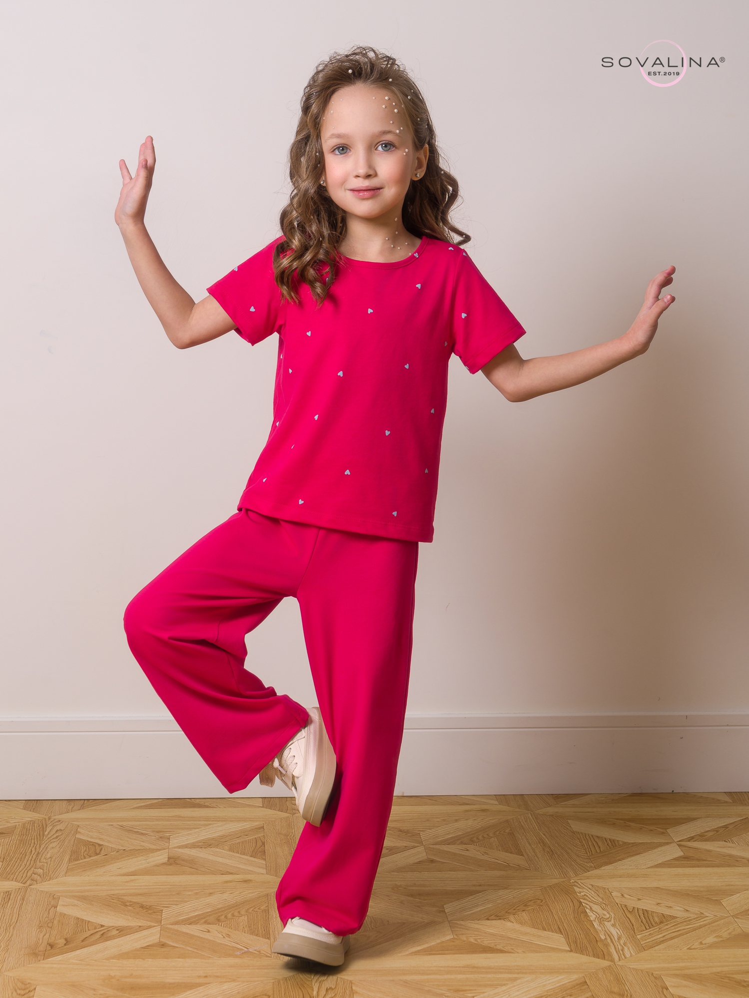 Костюм Лето сердечки малина-маджента