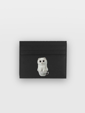 Кардхолдер с отделом под купюры "Кошка в кружке" черный