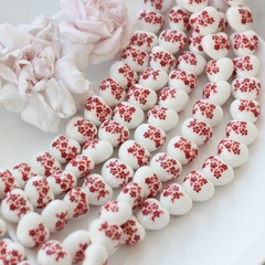 Бусина Сердце, керамика, белая с красной росписью, 17 мм, 1 шт, МК010