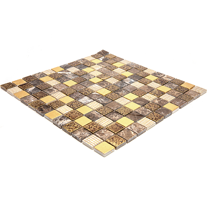 CPR-2307 Мозаика из натурального мрамора агломерат Natural Pharaoh золотой коричневый бежевый квадрат