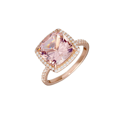 Кольцо-вечернее, серебрение 925, цвет розовое золото, квадратный камень, окантовка