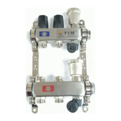 Коллектор из нержавеющей стали для отопления без расходомеров TIM 1" - 3/4" Евроконус - 2 выхода