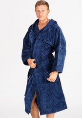 Мужской халат из велюровой махры темно-синего цвета