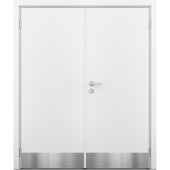 Купить Влагостойкая двустворчатая дверь белая глухая с отбойной пластиной