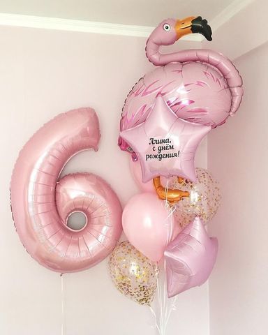 Фонтан из воздушных шаров Фламинго с цифрой
