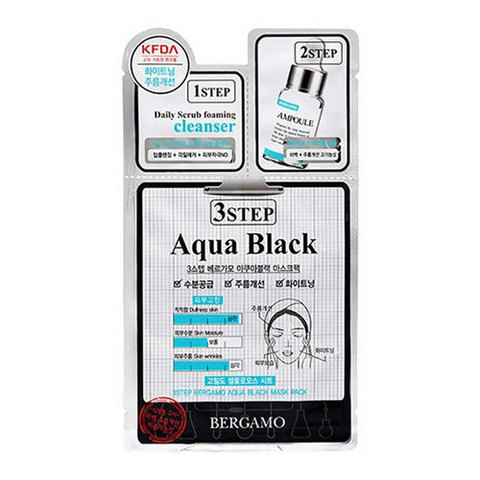 Bergamo 3 Step Aqua Black Mask Pack - Трехэтапная маска для лица выравнивающая тон кожи