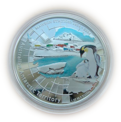 Австралия 1 доллар 2004 Станция Моусен Императорский пингвин Атлантические территории СЕРЕБРО