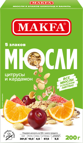 Мюсли Макфа 5 злаков Цитрусы и Кардамон 200г, шт