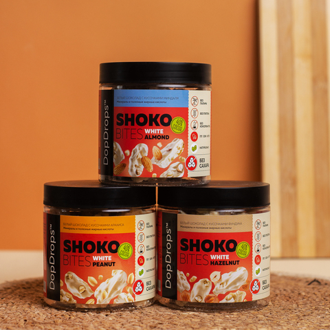 Белый шоколад с кусочками миндаля “Шоко Байтс Вайт Альмонд” (“Shoko Bites White Almond”) 120г