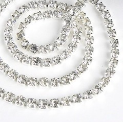 Цепь со стразами, ss16, ш. 4 мм, серебро в серебряной оправе