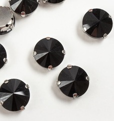 Стразы пришивные стекло в оправе, d 14 мм, чёрный