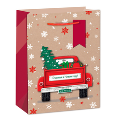 Пакет подарочный L вертикальный, Машина с елкой, 31*42*12 см (Д*В*Ш), 1 шт.