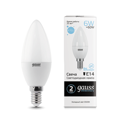 Лампа Gauss LED Elementary Свеча 6W E14 470 lm 6500K 33136