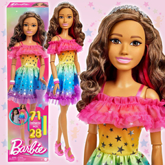 Кукла Барби 71 см с сумочкой и в радужном платье, каштановые волосы