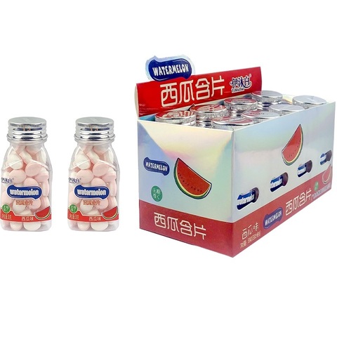Конфеты таблетки со вкусом арбуза Yimubai 1кор*12бл*8шт,38г