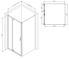 Душевое ограждение 90x90, прозрачное стекло без поддона, AM.PM Gem - W90G-404-090MT