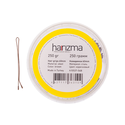 Невидимки для волос Harizma, 60 мм, прямые, коричневые (h10537-04B)