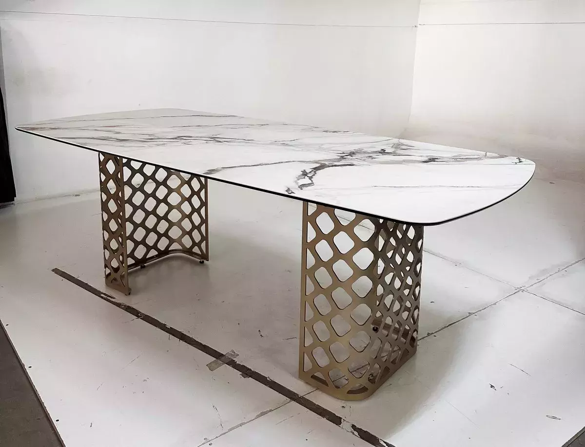 Стол CHIAVARI 220 KL-188 Контрастный мрамор матовый, итальянская керамика / Шампань, DISAUR