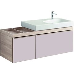 Шкафчик для раковины Geberit Citterio, с двумя выдвижными ящиками и полкой: B=133.4см, H=55.4см, T=50.4см, бежевый / глянцевое стекло, светлый дуб / меламин, структура дерева фото