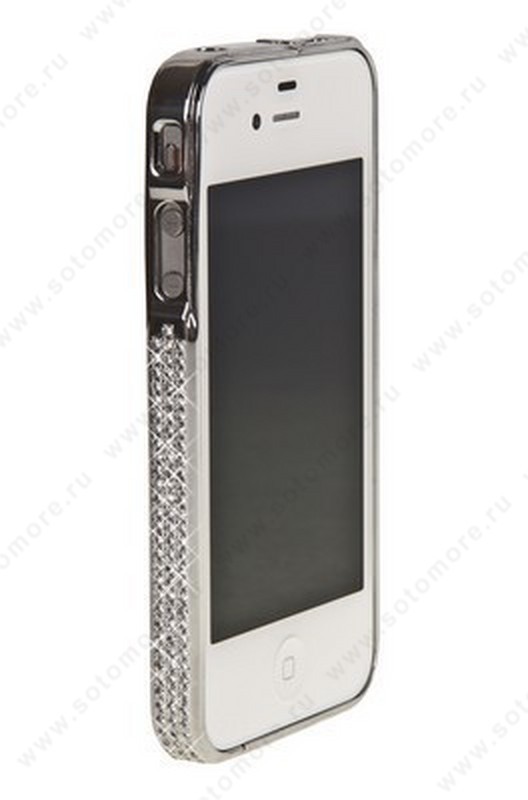Бампер металлический для iPhone 4s/ 4 со стразами серебряный