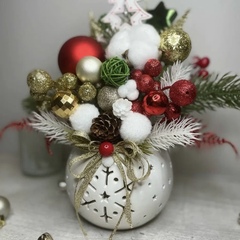 Еловая ветка-трехлапка, декор зимний, рождественский, бело-кремовый цвет, 25 см, набор 10 веток.