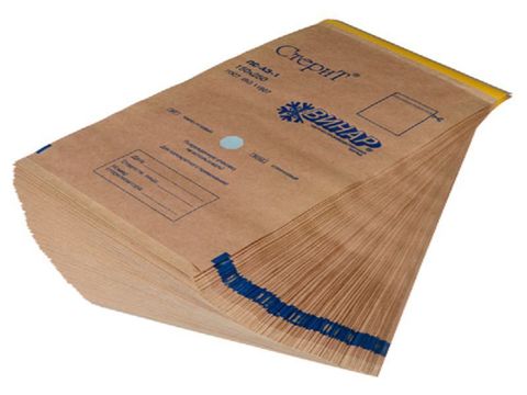 Пакеты из крафт-бумаги самоклеящиеся с индикатором 100*200 мм