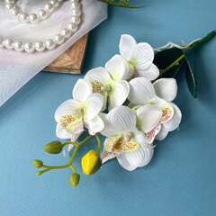 Орхидея декоративная МИНИ, искусственные цветы, цвет Белый, 5 голов, высота 30 см, 1 шт.