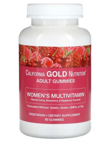 California gold nutrition, Мультивитаминные жевательные мармеладки для женщин, со вкусом вишни, клубники и малины, 90 жевательных таблеток