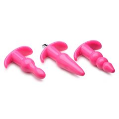 Набор из 3 розовых анальных пробок с вибропулей Thrill Trio Anal Plug Set - 