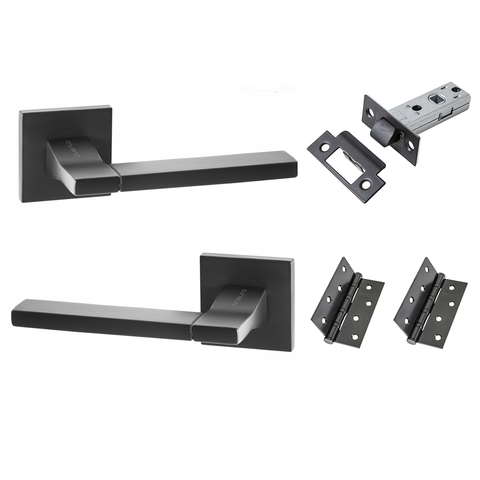 Комплект фурнитуры межкомнатный SET 524-03 slim 5-45PL 4BB Black (ручка Пуэрто, защелка м/к Ренц, петли Ренц), цвет черный (гарантия - 8 лет на ручку, 12 месяцев на остальную фурнитуру)