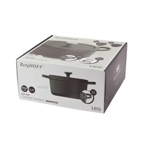 Кастрюля чугунная 26см 5,7л с крышкой Leo Graphite