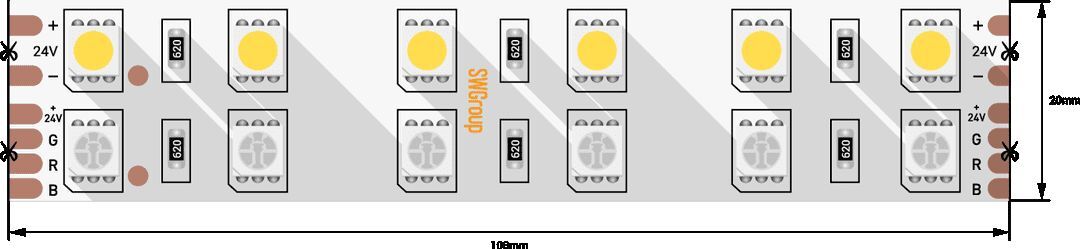 Светодиодная лента SWG 28,8W/m 120Led/m 3528SMD RGB/холодный белый 5M SWG5120-24-28.8-RGBW-М 009471