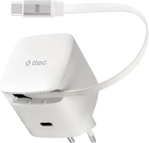 Зарядное устройство TTEC SmartCharger Duo GAN 65W PD Travel Fast Charger USB-C со встроенным кабелем PD 65W USB-C. Длина кабеля: 70см, белый