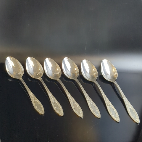 Набор из 6 столовых ложек Пламя - мельхиор - МНЦ - Кольугино - СССР