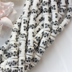 Бусина Бочонок, керамика, белая с черной росписью, 10*8 мм, 1 нить, К113