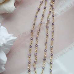 Цепочка с сиреневыми цирконами, 2 мм, позолота, 40 см, А616-1 (40см)