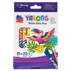 
          Фломастеры двухсторонние, 10шт / 20 цв, Yalong, смываемые чернила, корпус круглый, "Toucan", вентилируемый колпачок, упаковка картонная, европодвес